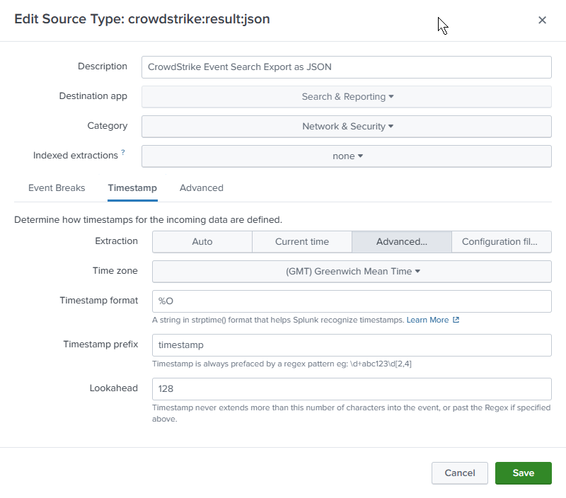 Timestamp setting for Splunk source type
